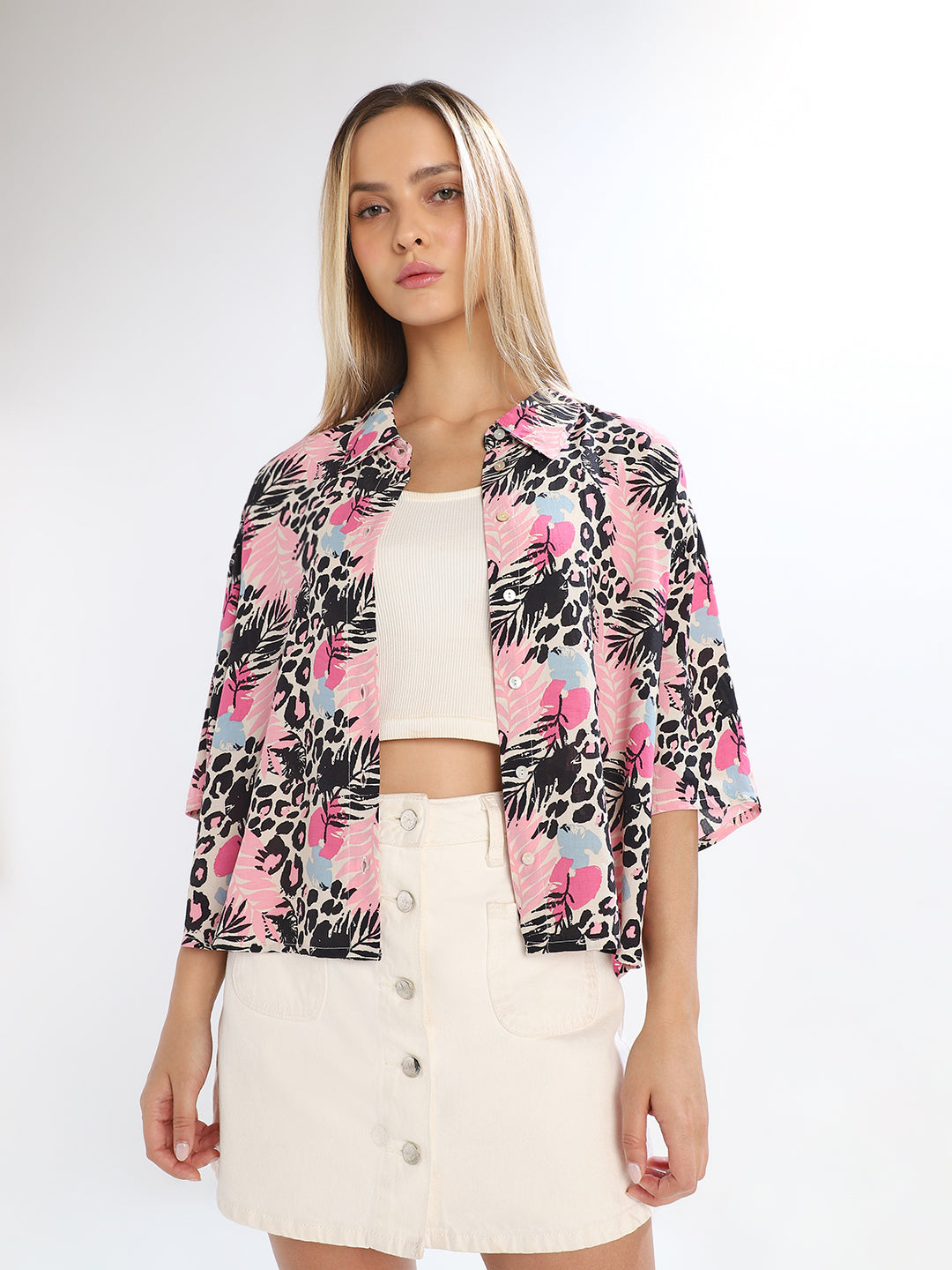 Pink Animal Print Relaxed Fit Shirt