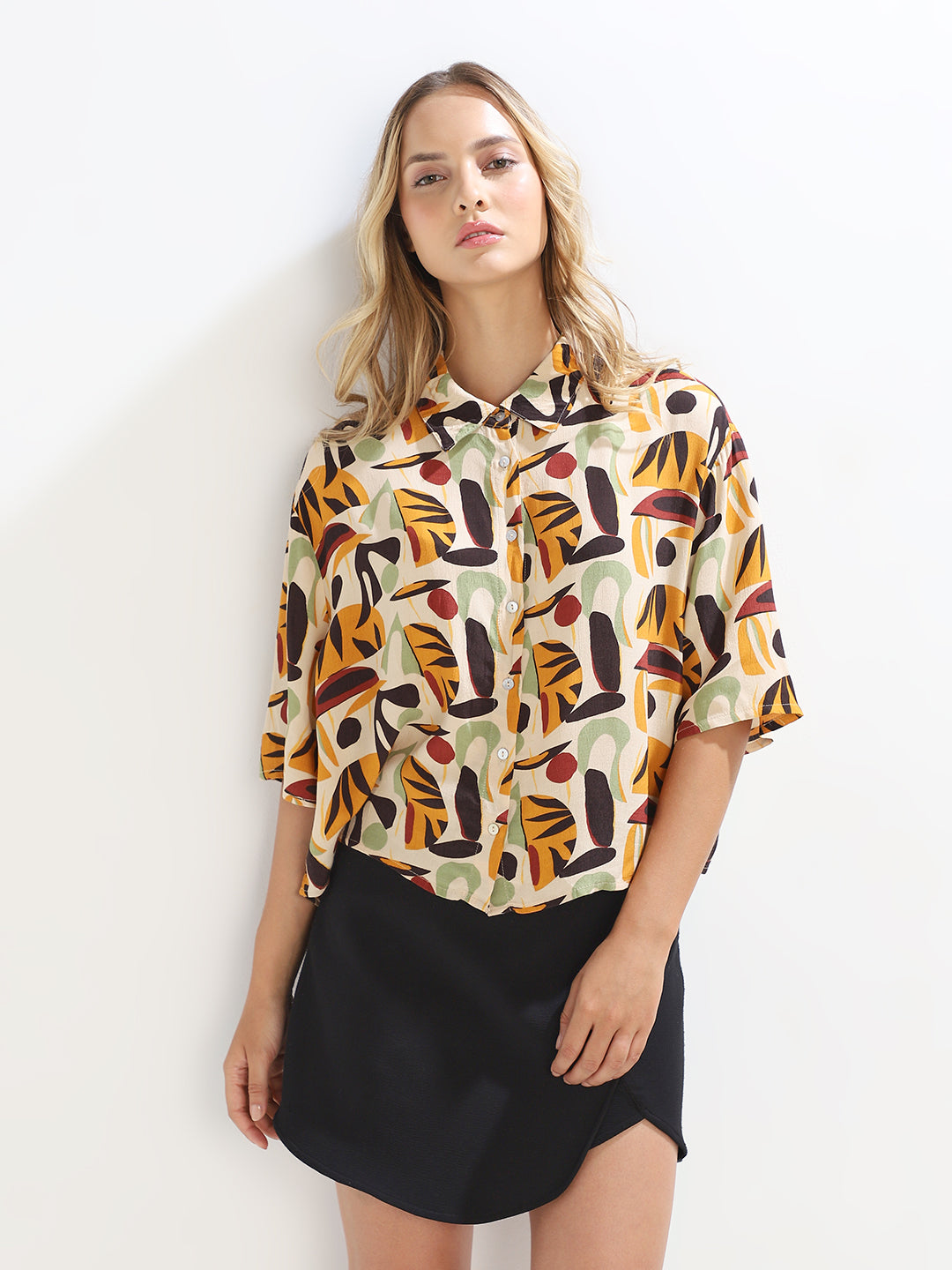 Brown Printed Oversized Shirt