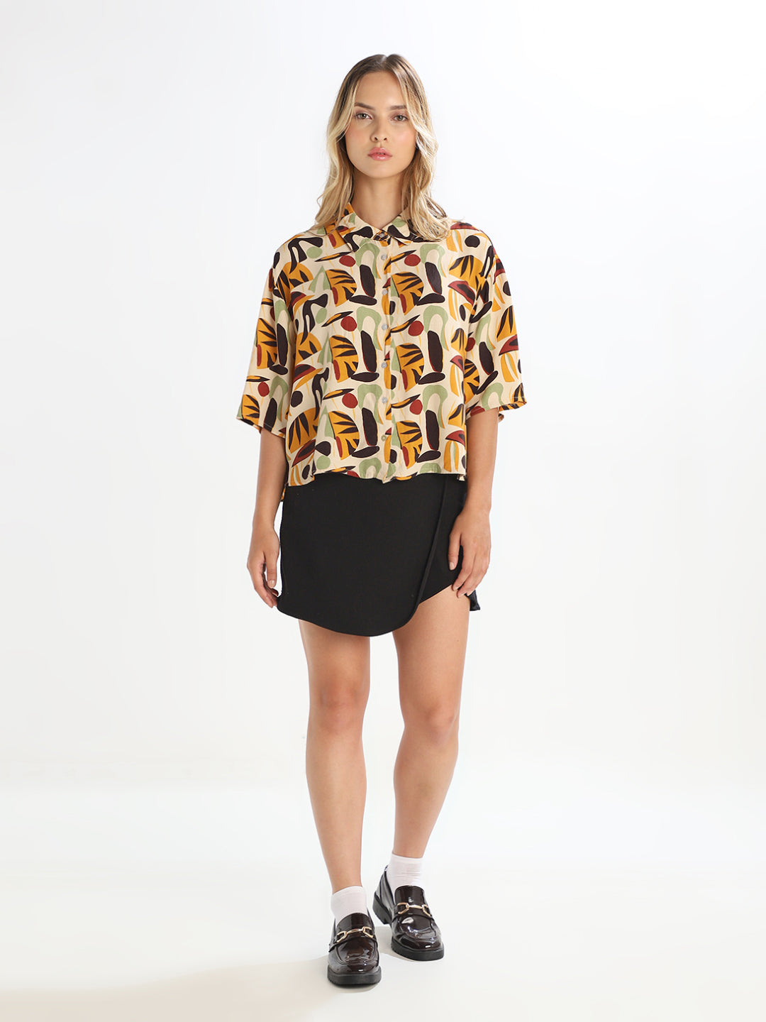 Brown Printed Oversized Shirt