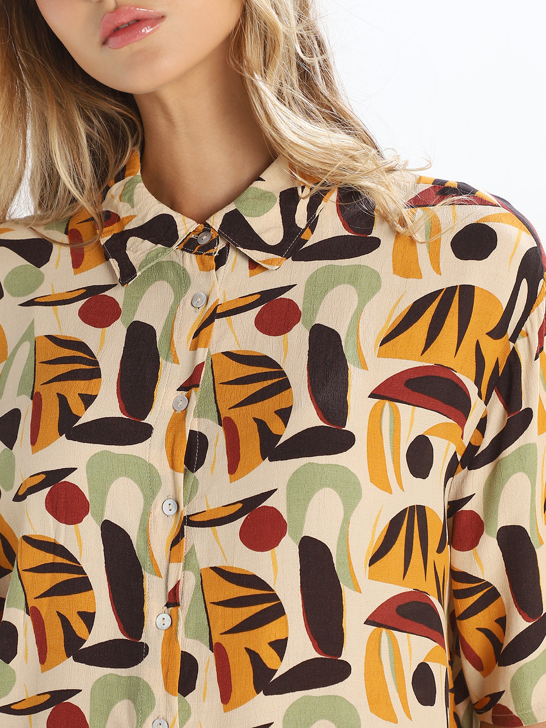 Brown Printed Oversized Shirt