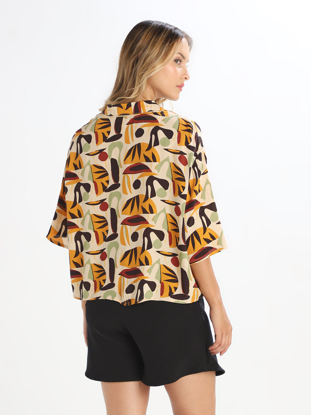 Brown Printed Oversized Shirt