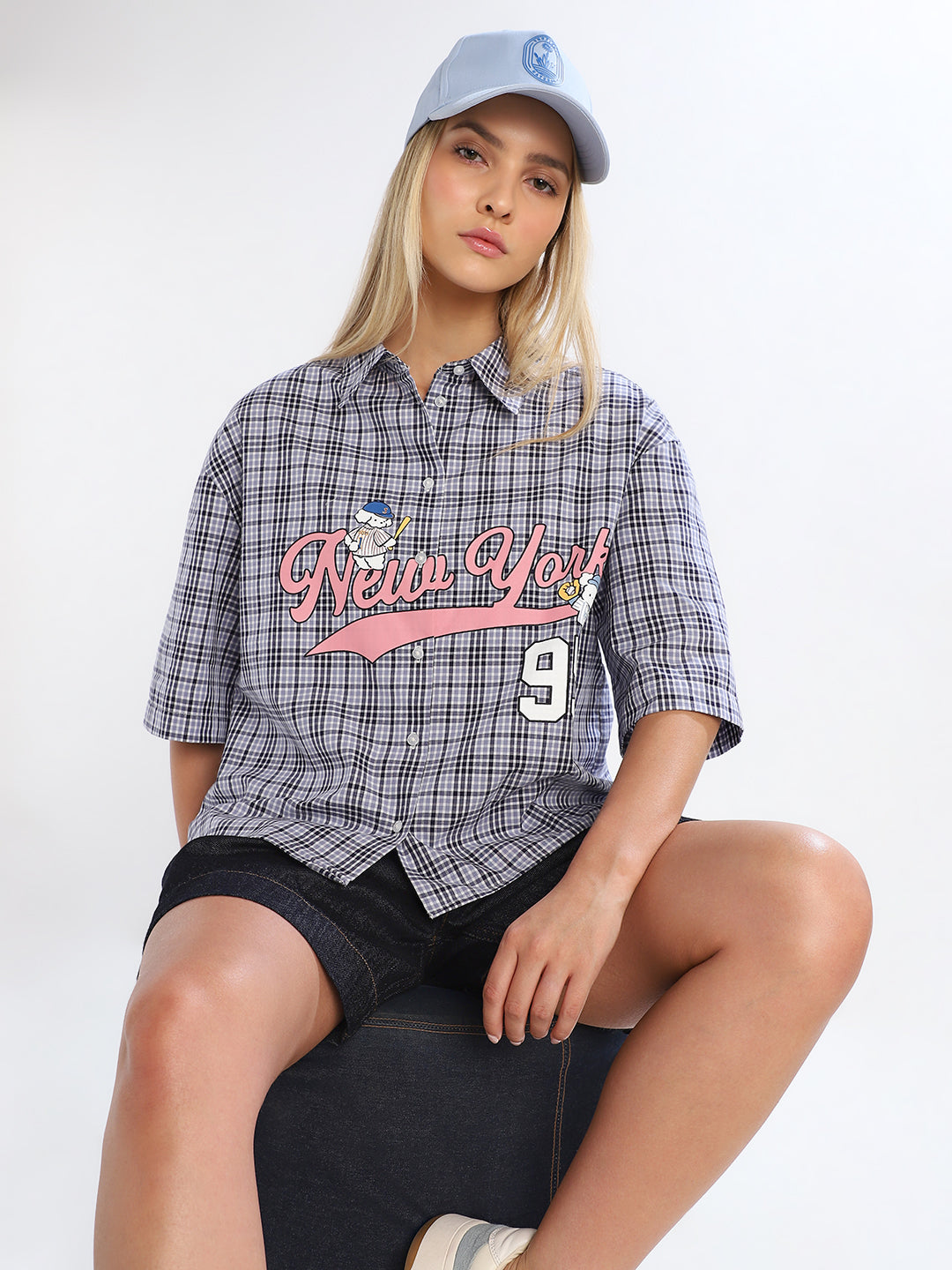 Blue Check Printed Relaxed Fit Shirt