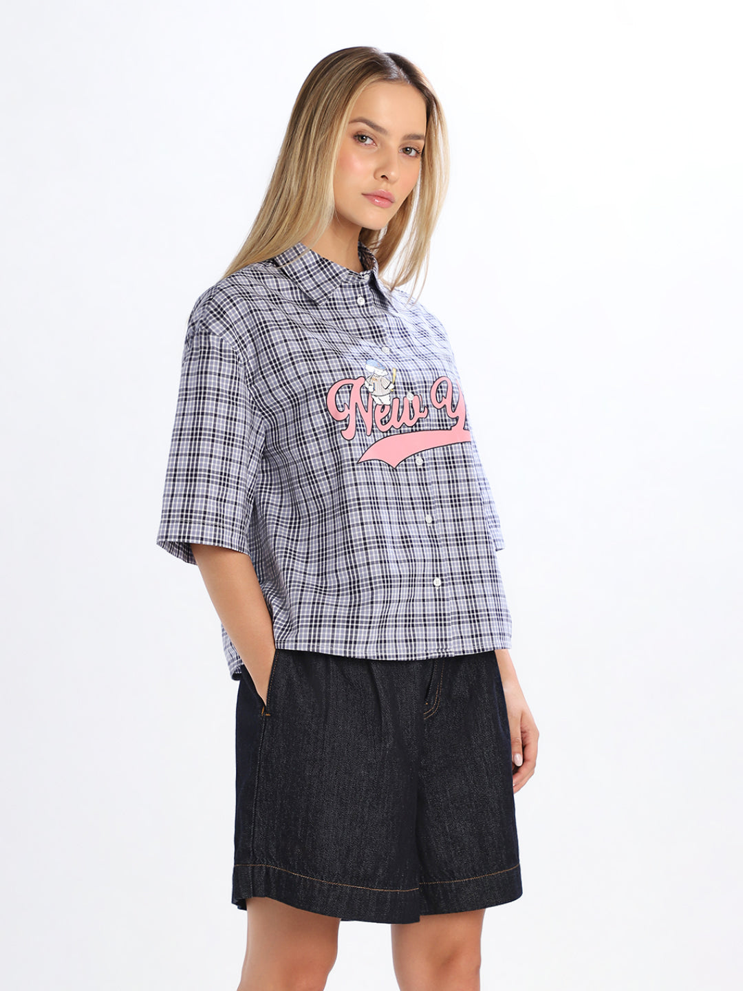 Blue Check Printed Relaxed Fit Shirt