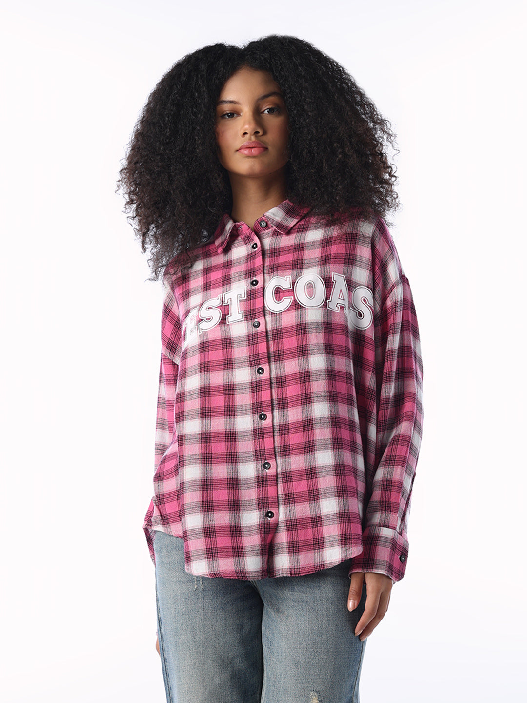 Check Print Cotton Oversized Shirt