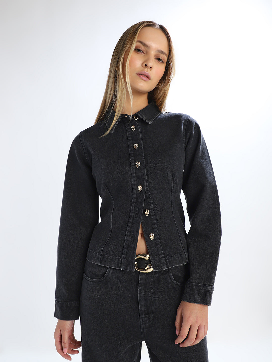 Black Cotton Denim Shirt