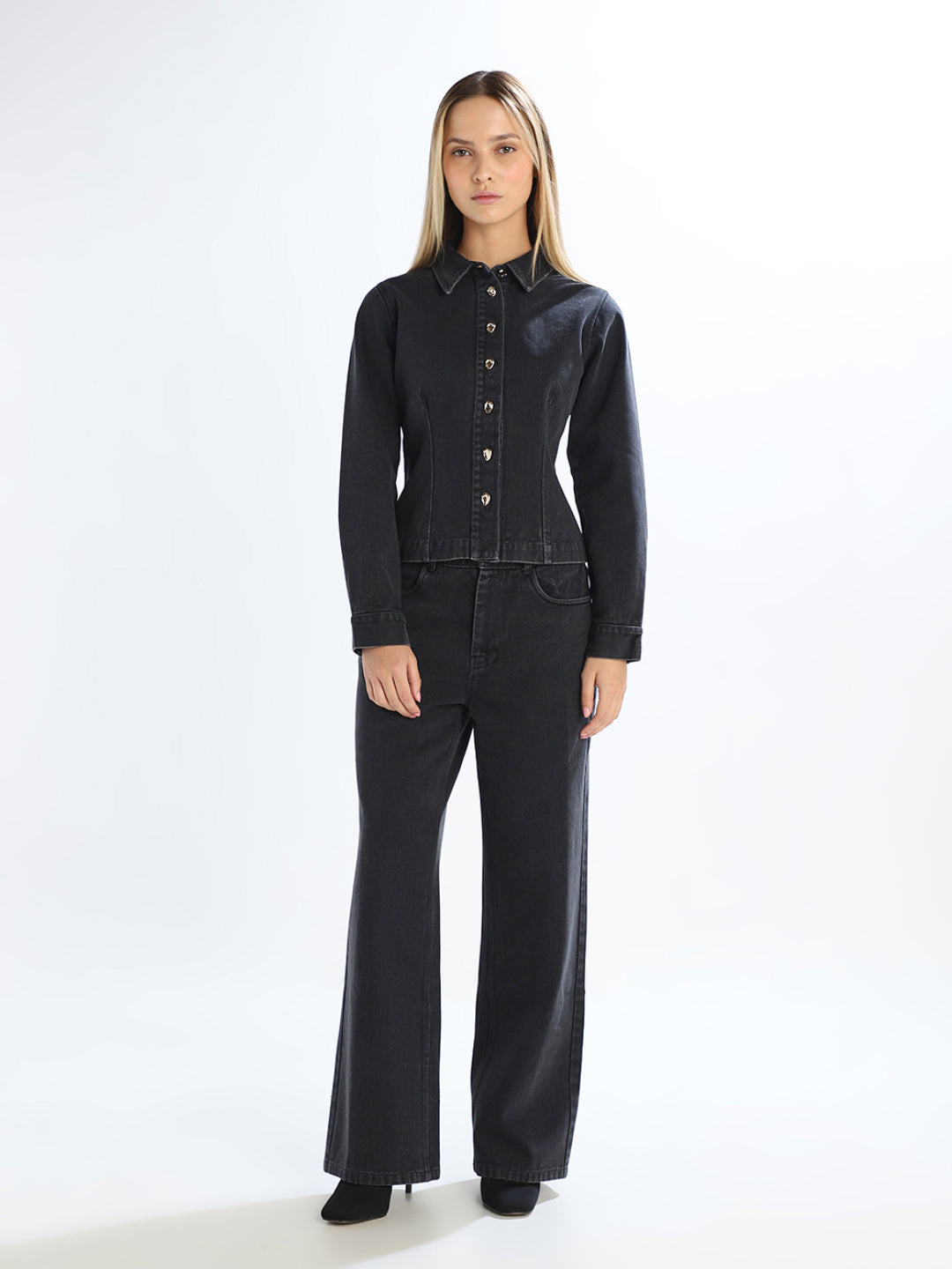 Black Cotton Denim Shirt