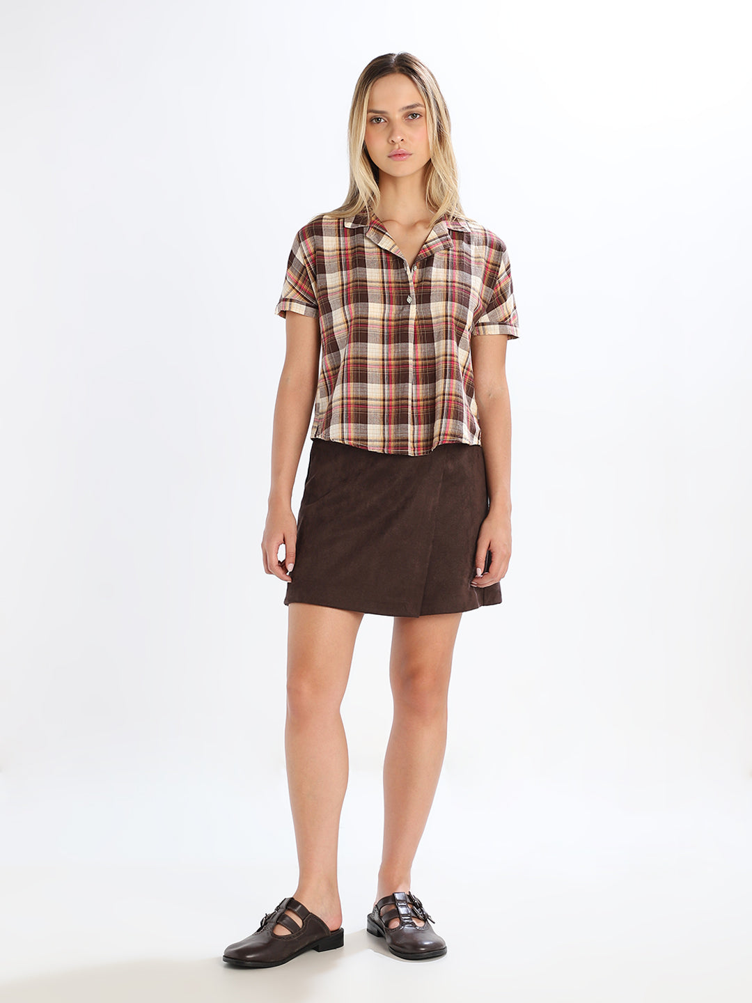 Brown Check Cotton Shirt