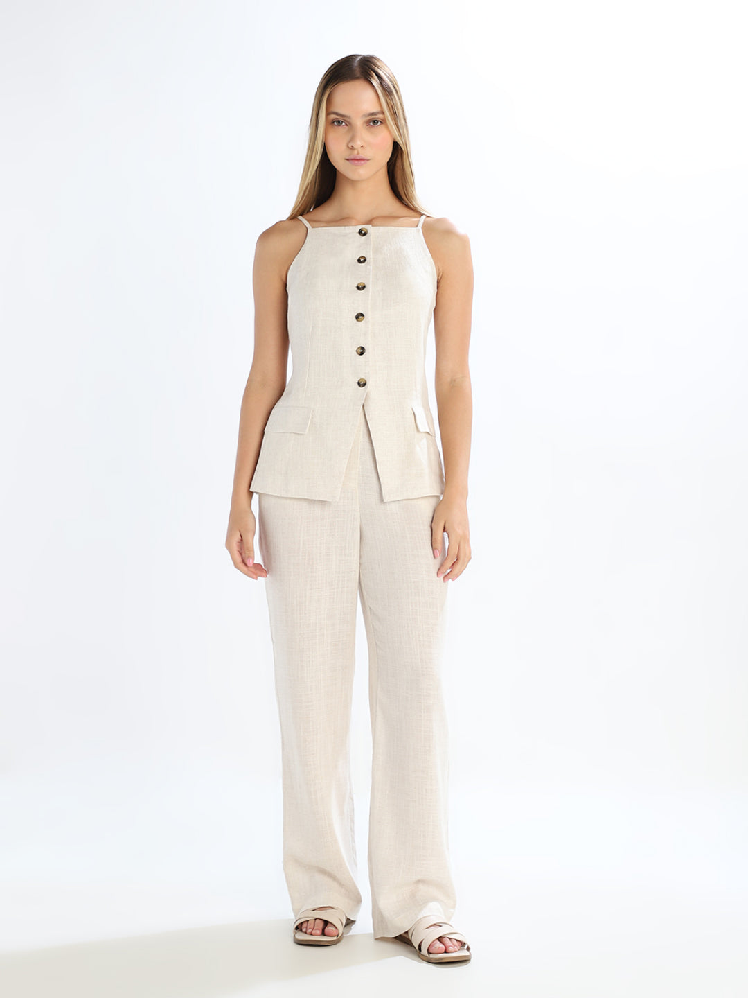 Linen Blend Strappy Top