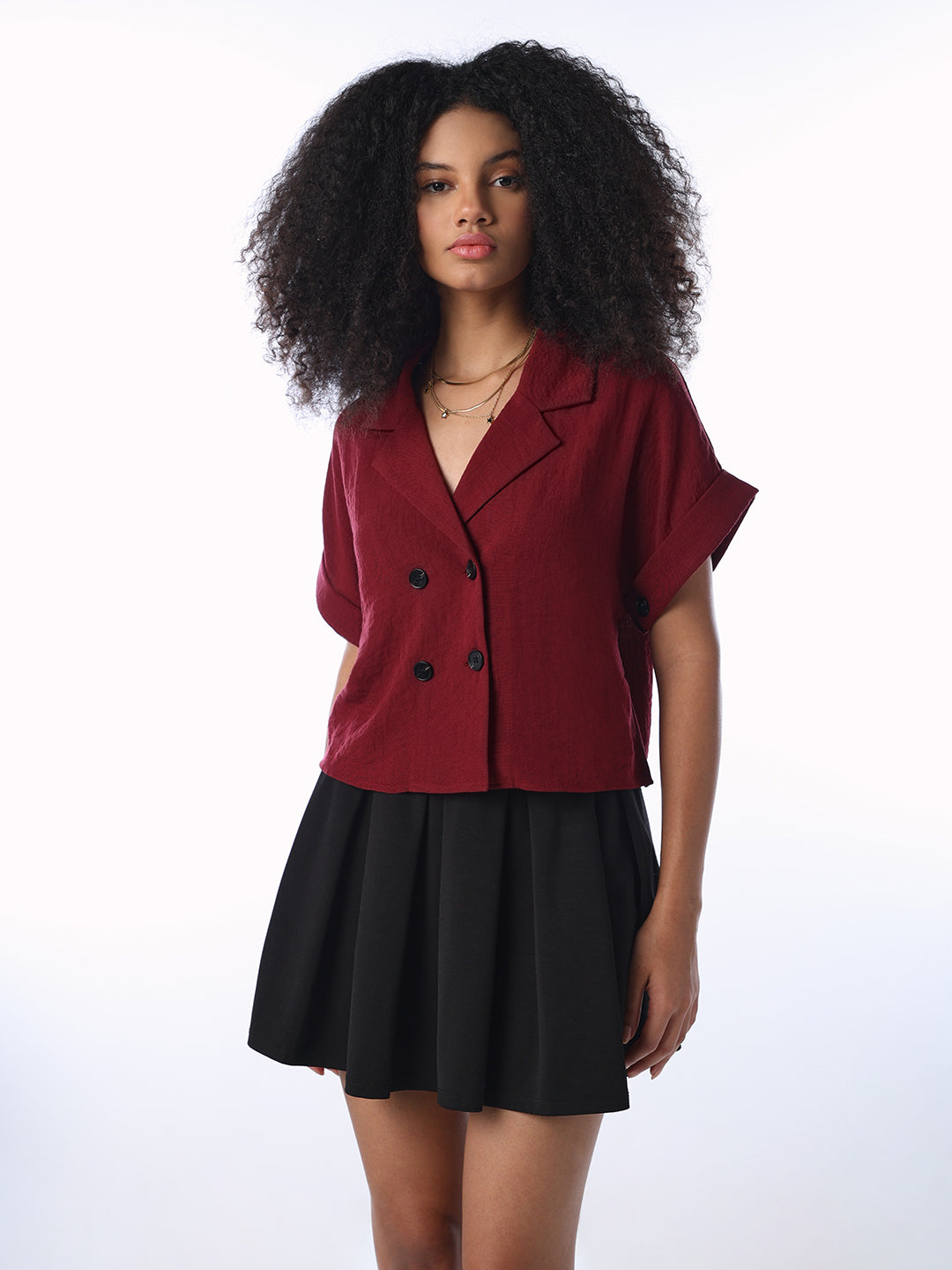 Maroon Cropped Boxy Fit Shirt