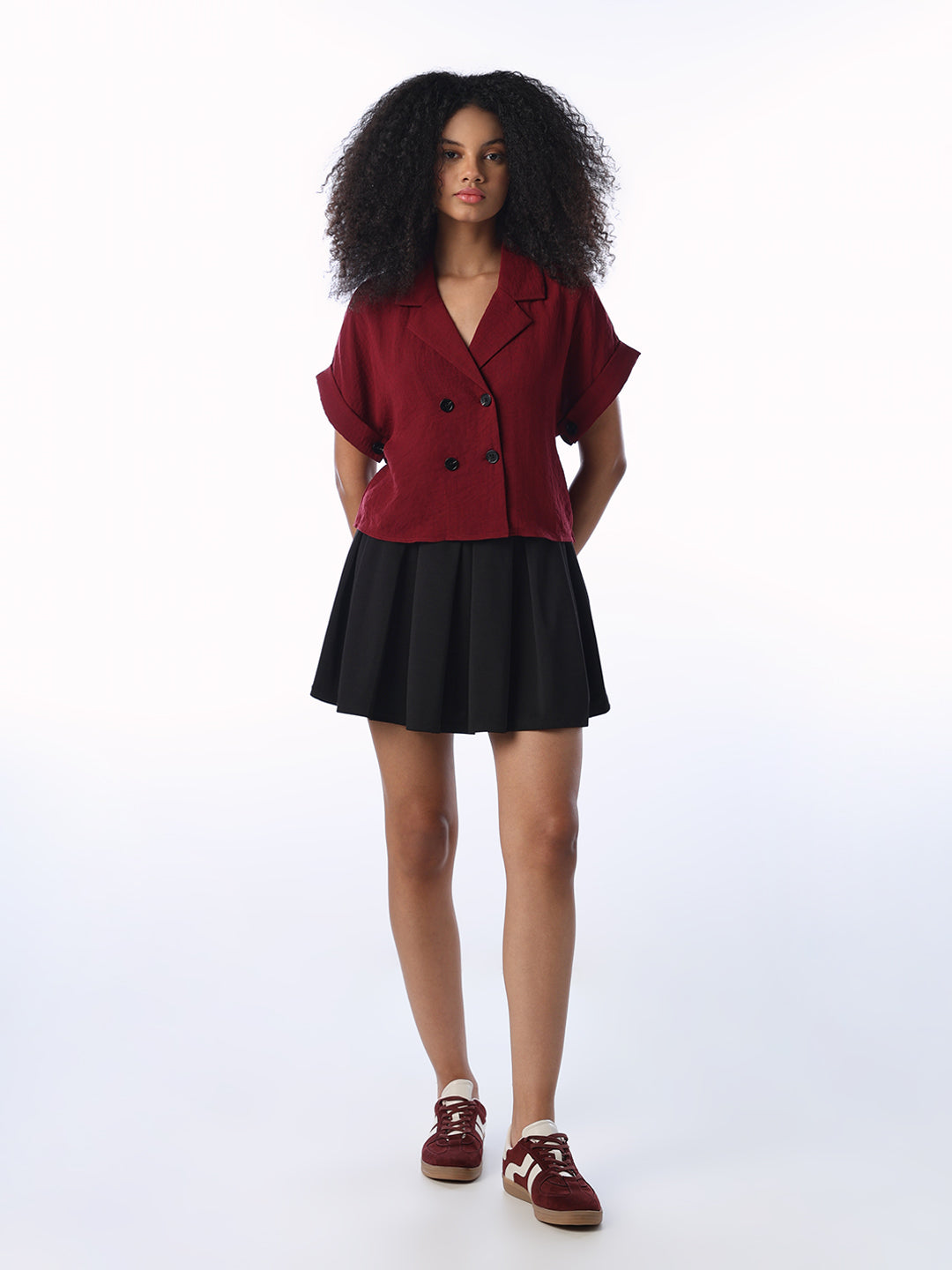 Maroon Cropped Boxy Fit Shirt