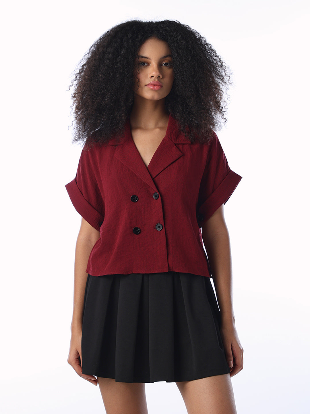 Maroon Cropped Boxy Fit Shirt