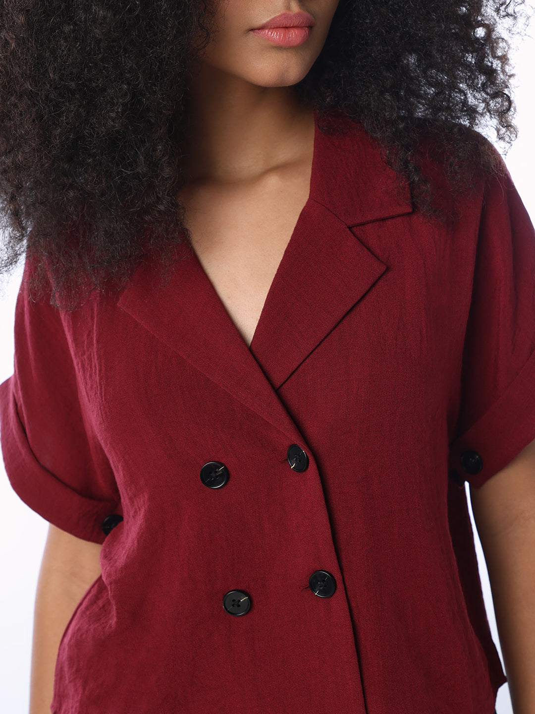 Maroon Cropped Boxy Fit Shirt