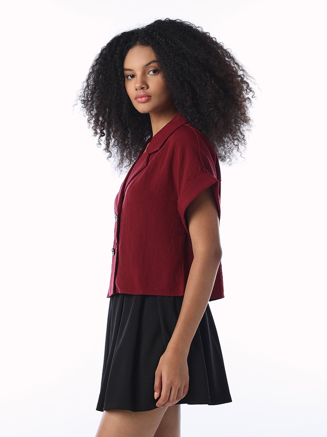 Maroon Cropped Boxy Fit Shirt