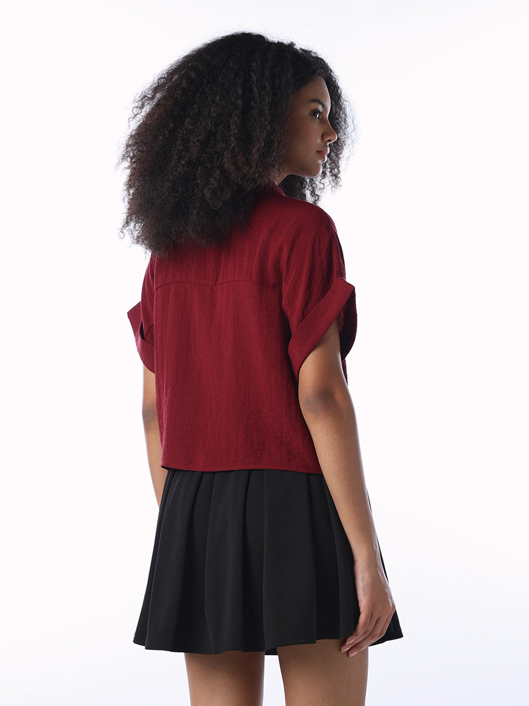 Maroon Cropped Boxy Fit Shirt