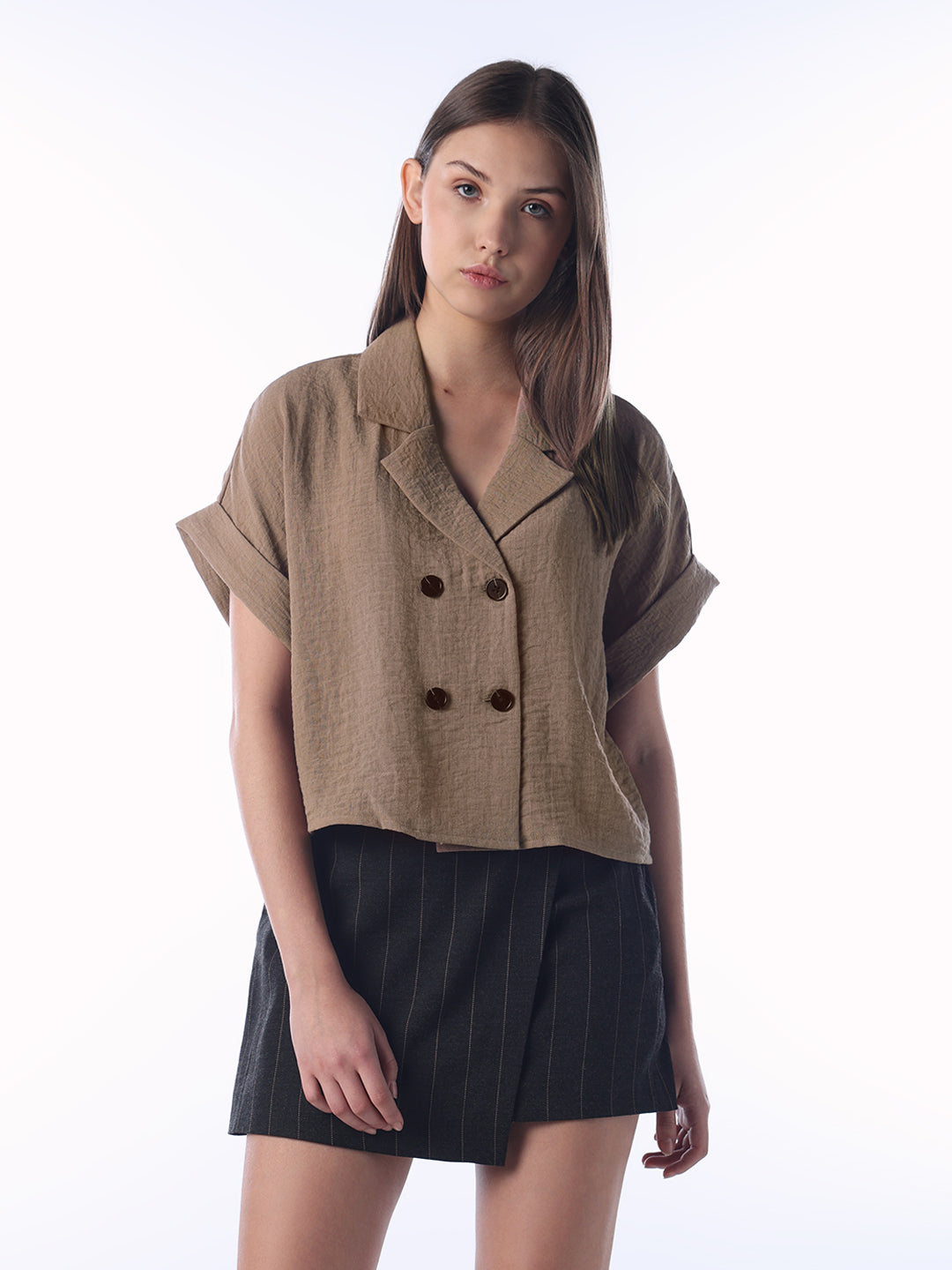 Double-Breasted Short Sleeve Shirt