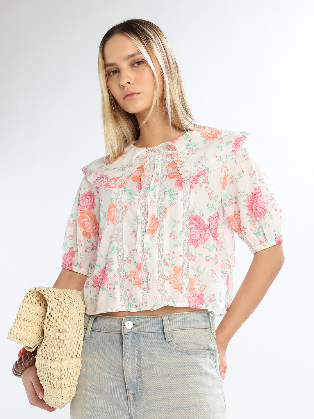 Tie-Up Neck Floral Top