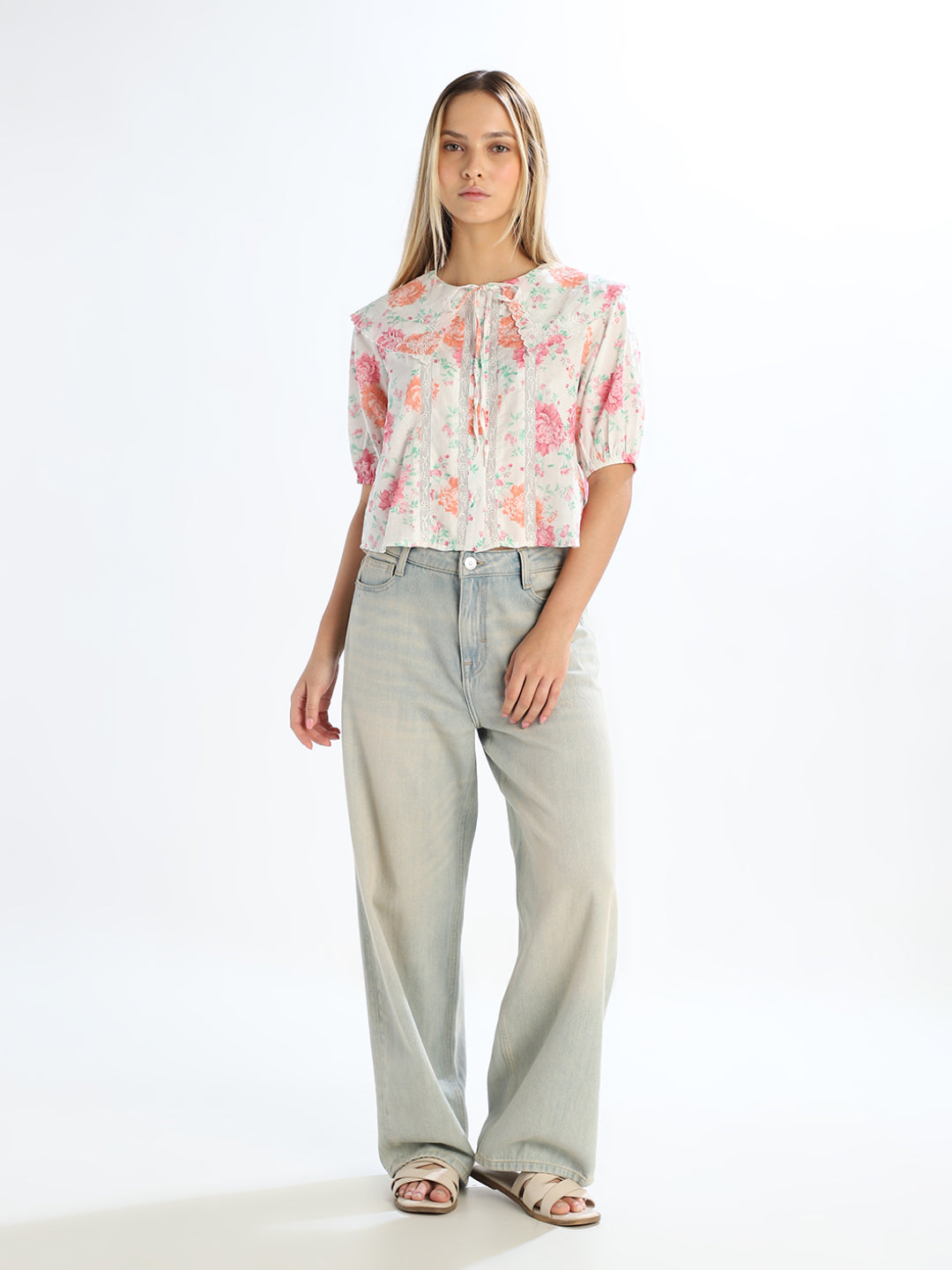 Tie-Up Neck Floral Top