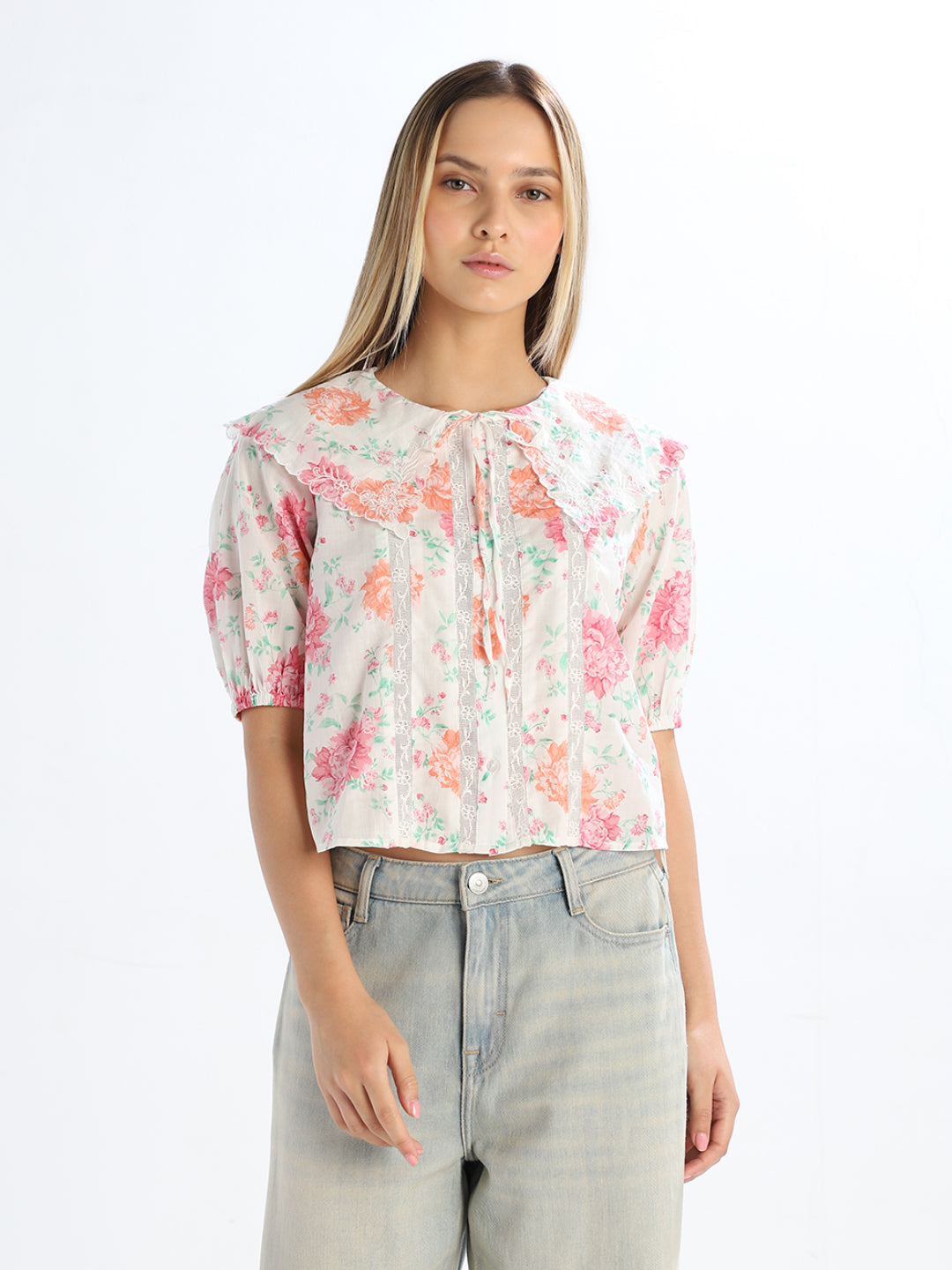 Tie-Up Neck Floral Top