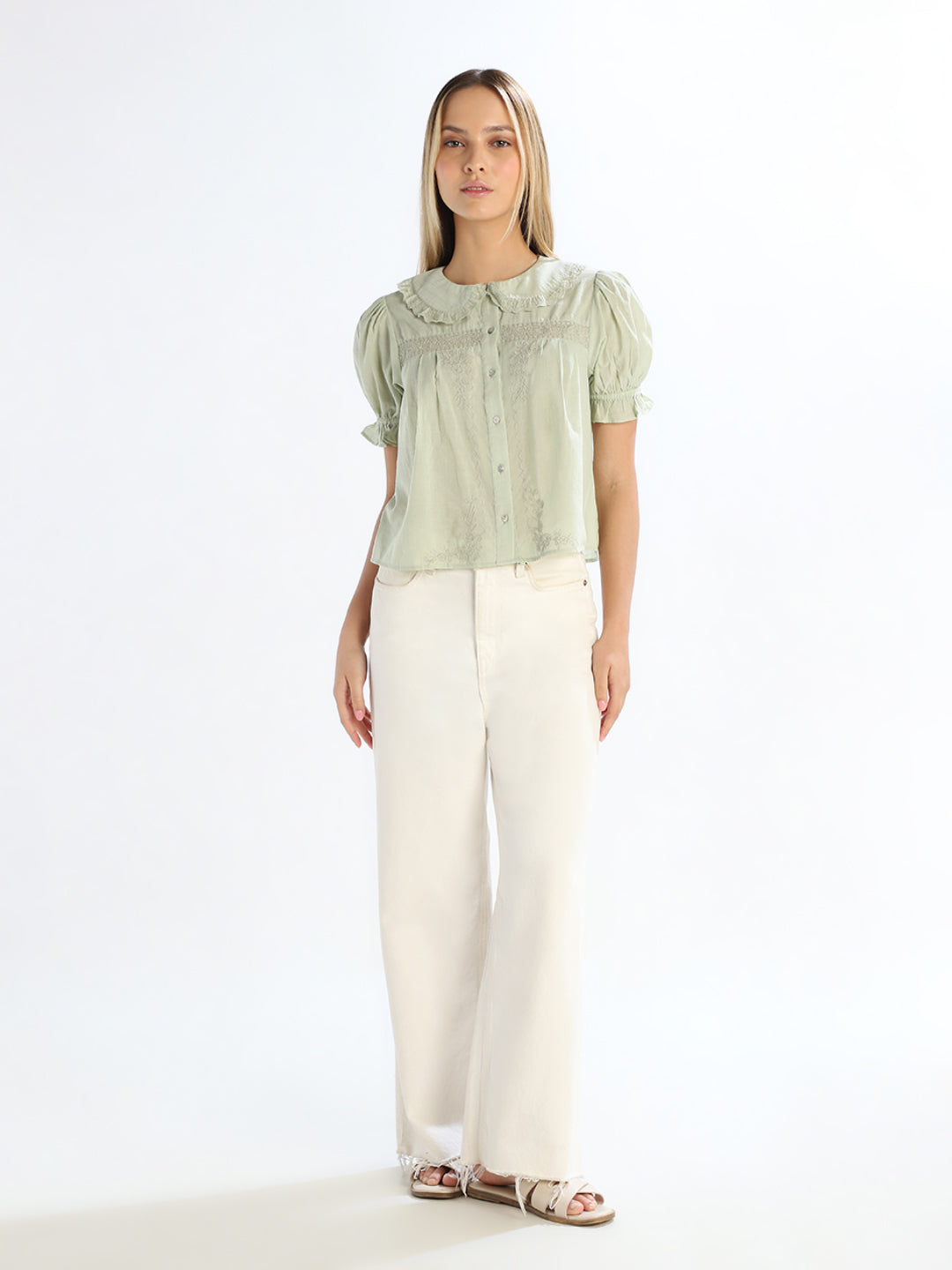 Green Peter Pan Collar Top