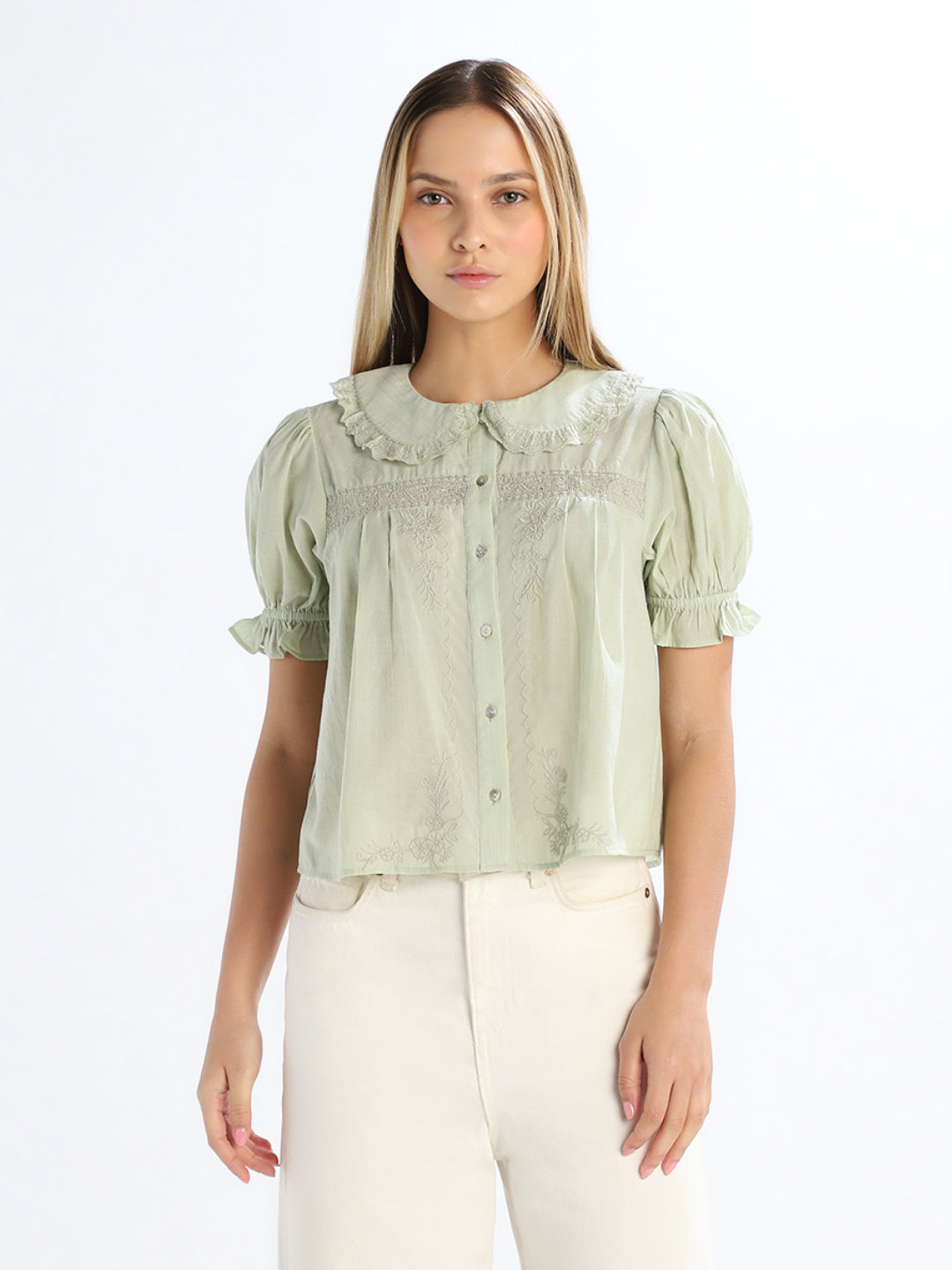 Green Peter Pan Collar Top