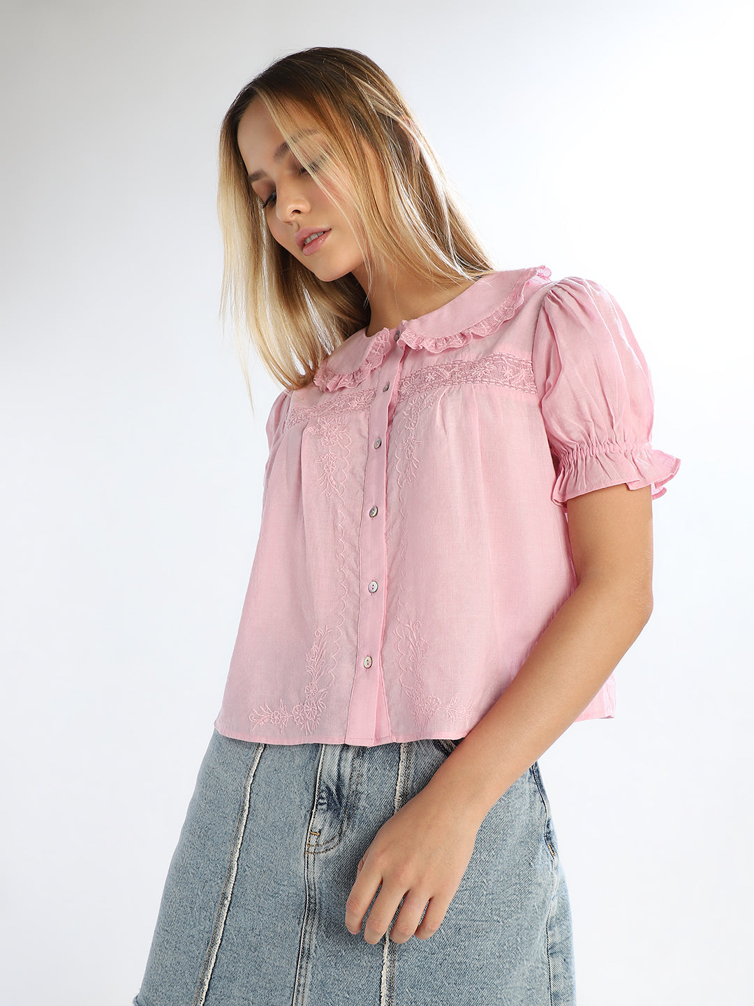 Pink Peter Pan Collar Top