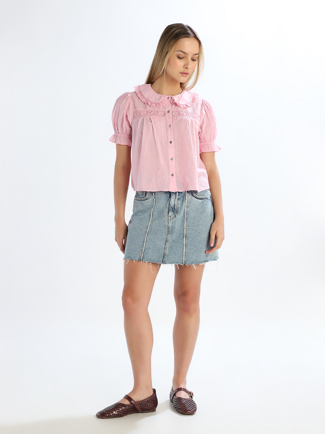 Pink Peter Pan Collar Top
