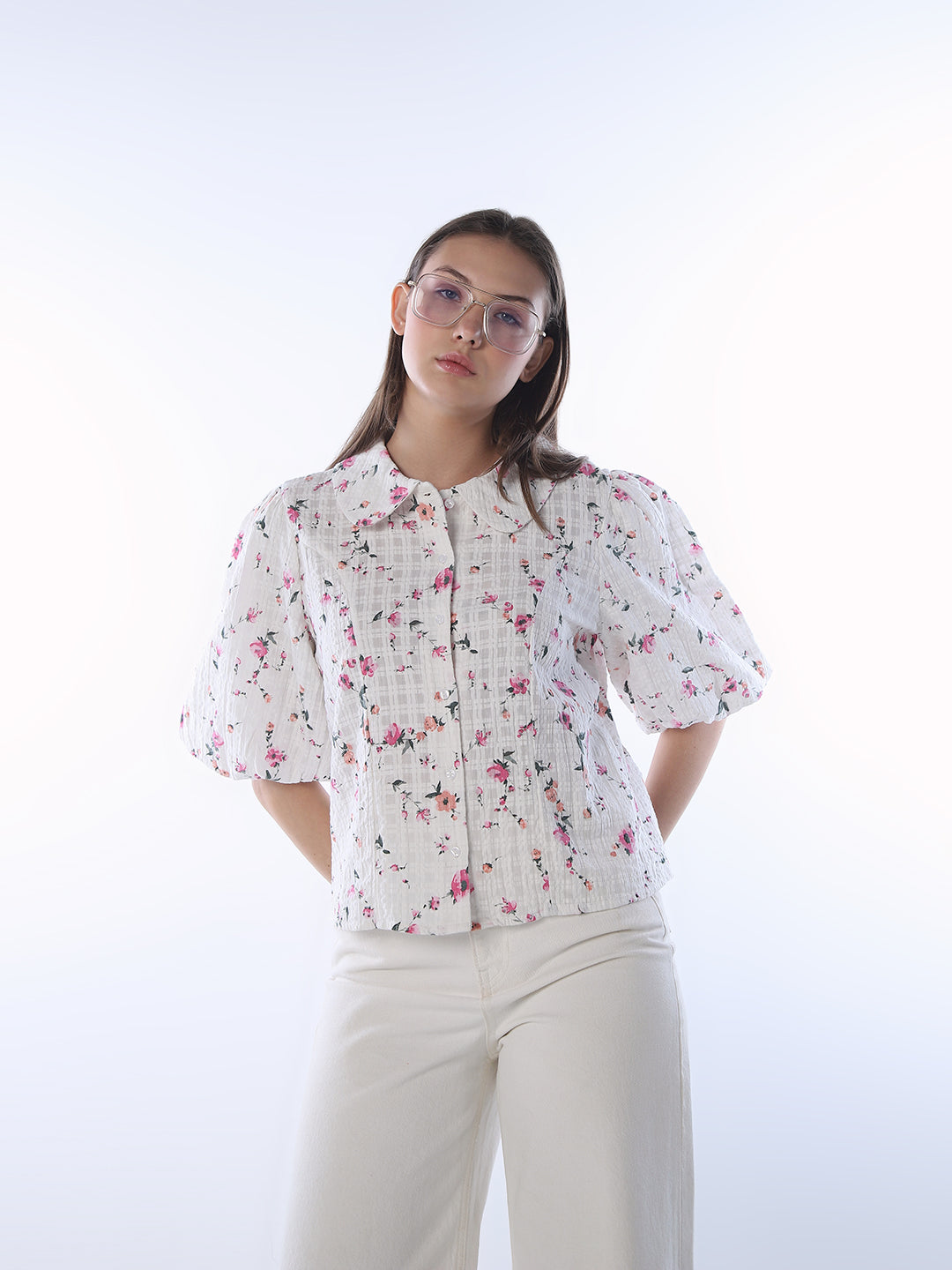 White Printed Cotton Shirt