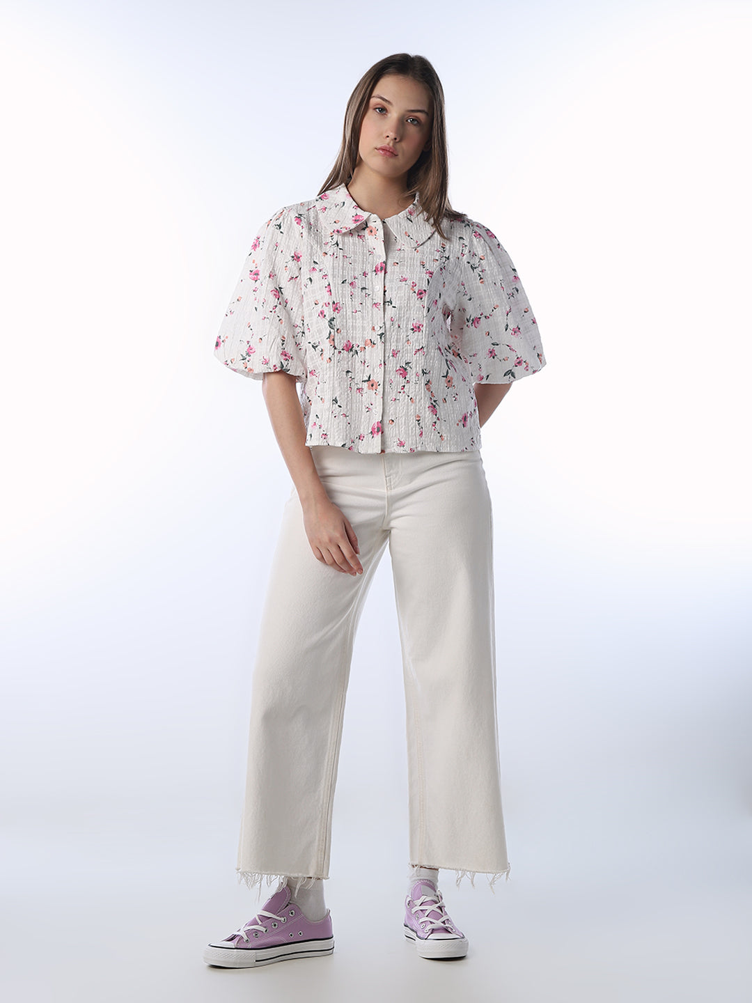 White Printed Cotton Shirt