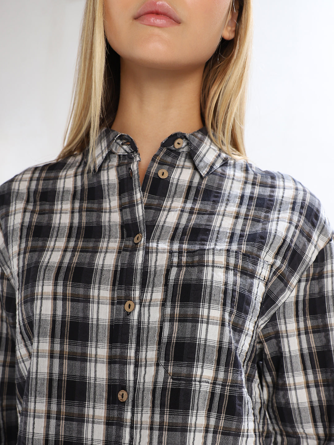 Cropped Check Print Shirt