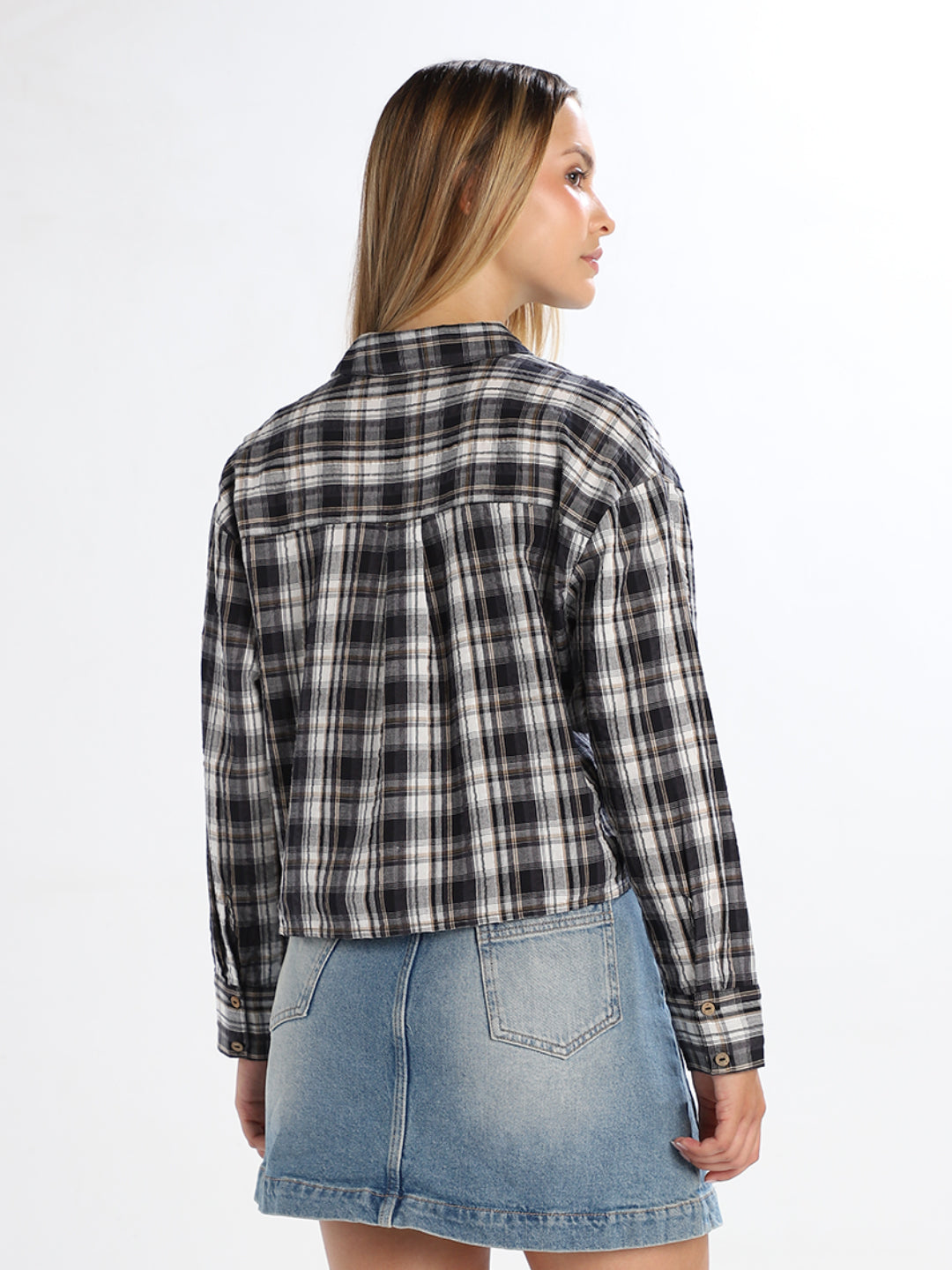 Cropped Check Print Shirt