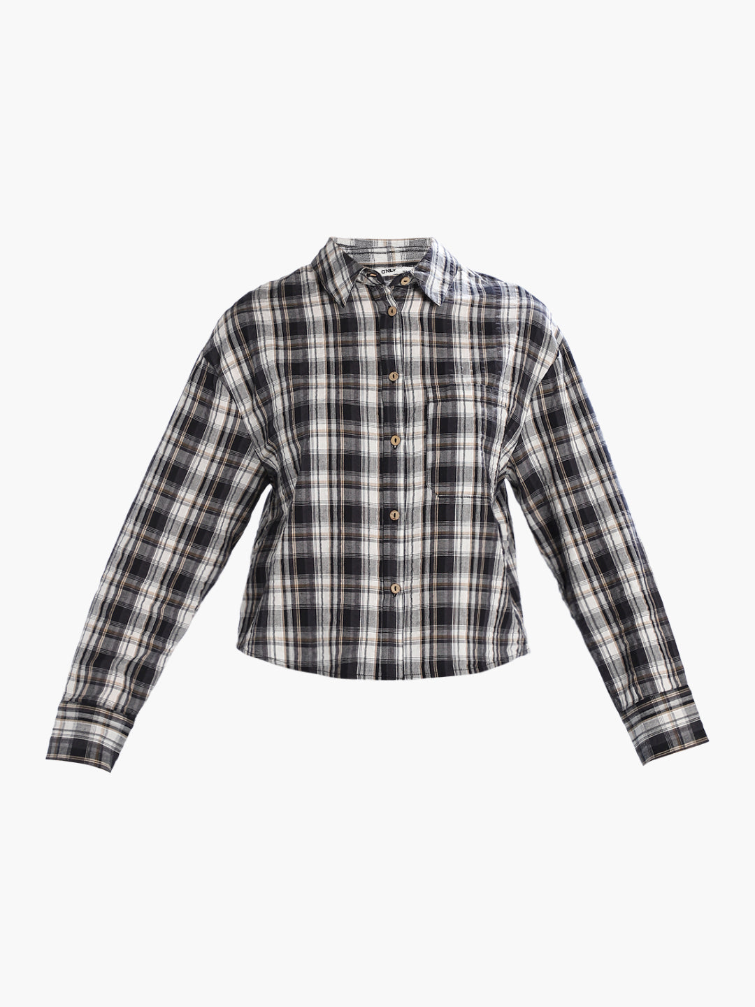 Cropped Check Print Shirt