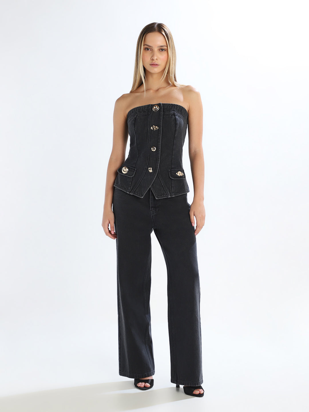 Black Off-Shoulder Denim Top