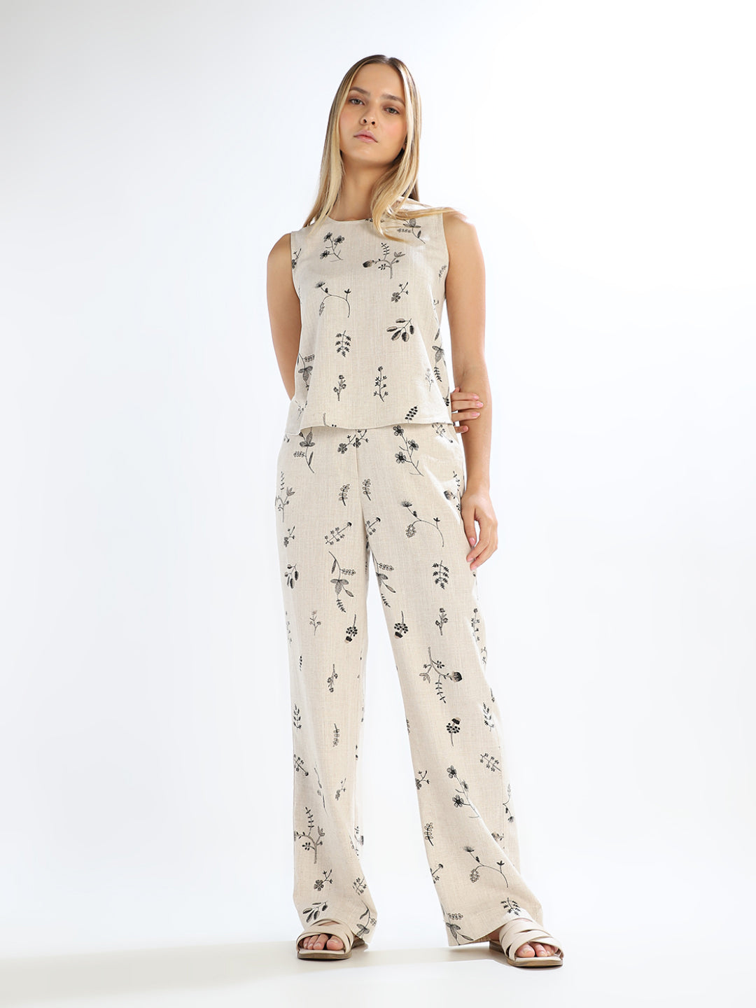 Linen Blend Printed Top
