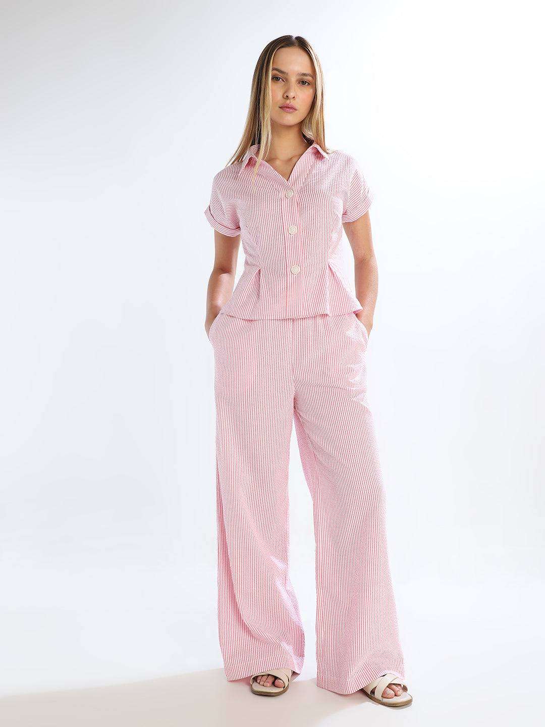 Pink Striped Cotton Pants
