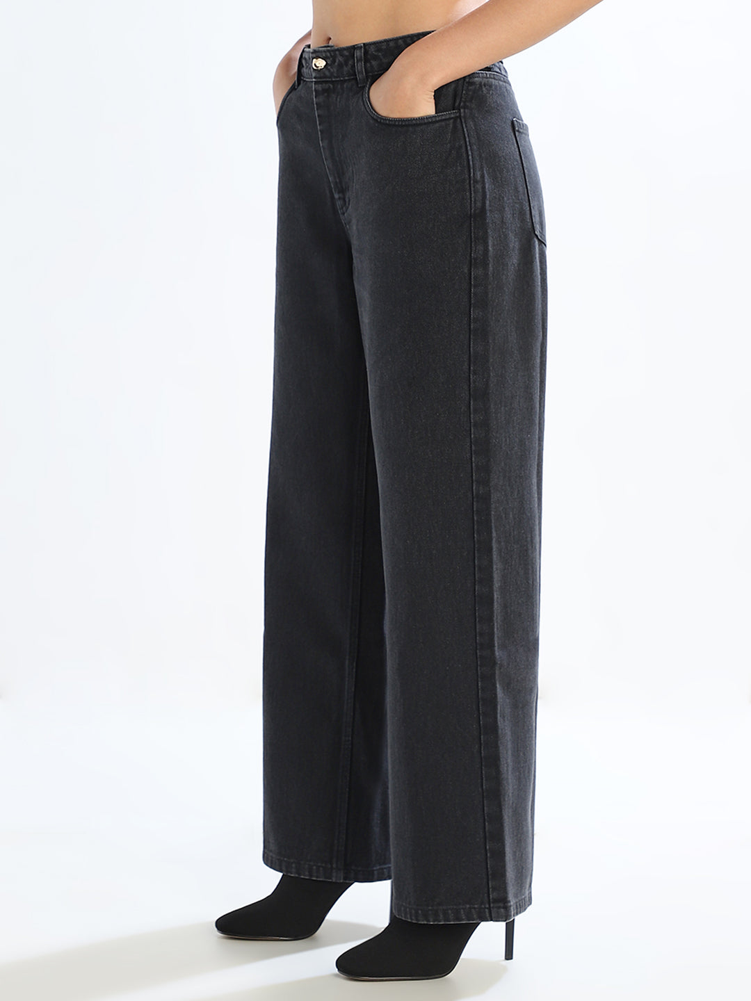 Black Washed Wide Leg Jeans
