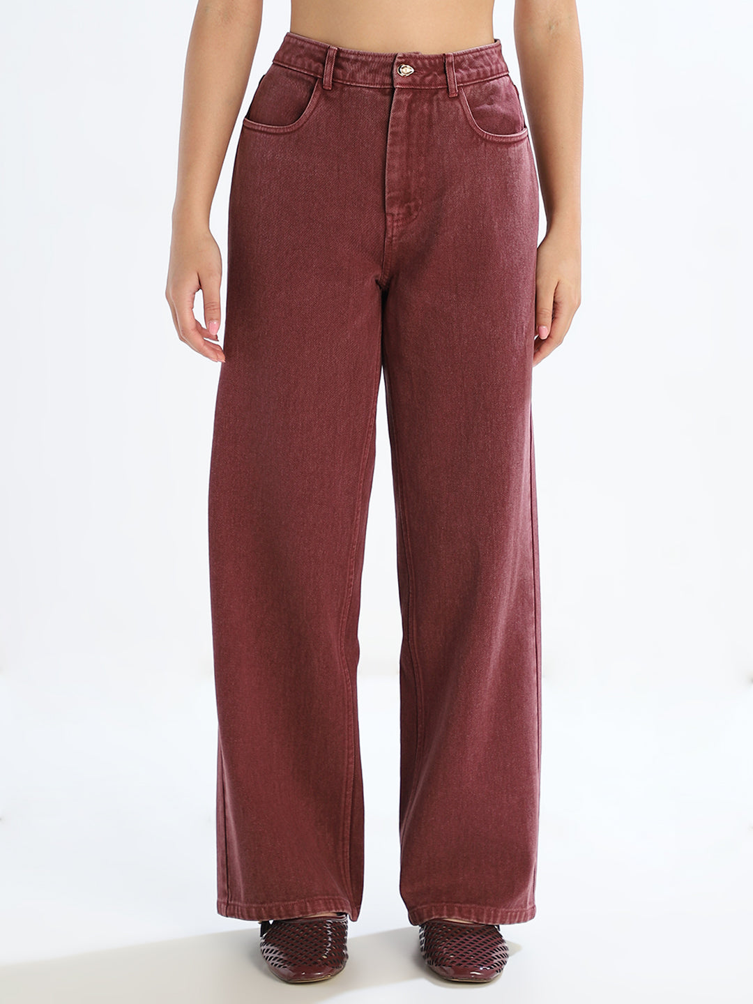 Brown Washed Wide Leg Jeans