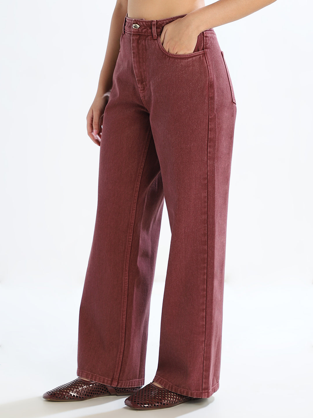 Brown Washed Wide Leg Jeans