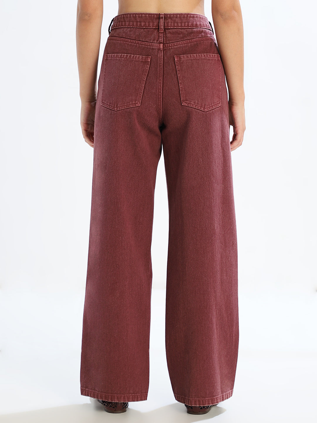 Brown Washed Wide Leg Jeans