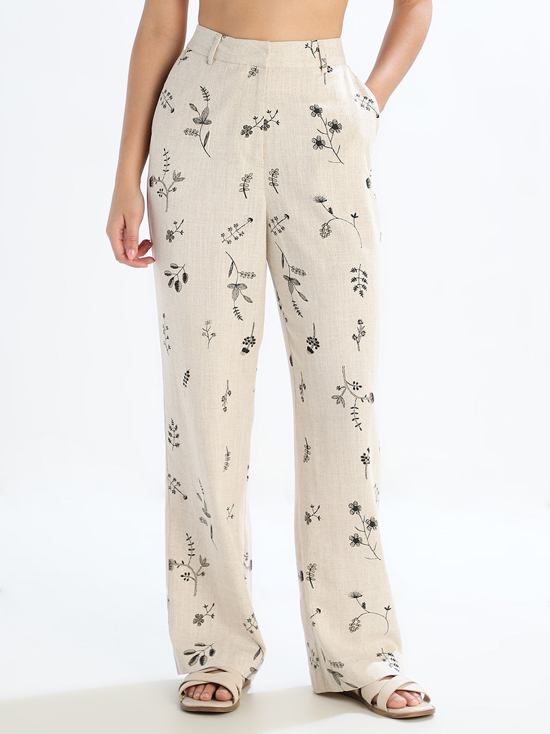Linen Blend Printed Pants