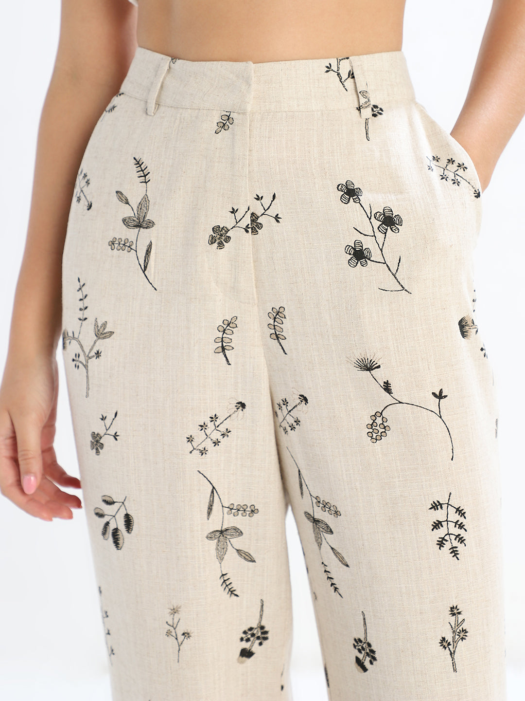 Linen Blend Printed Pants