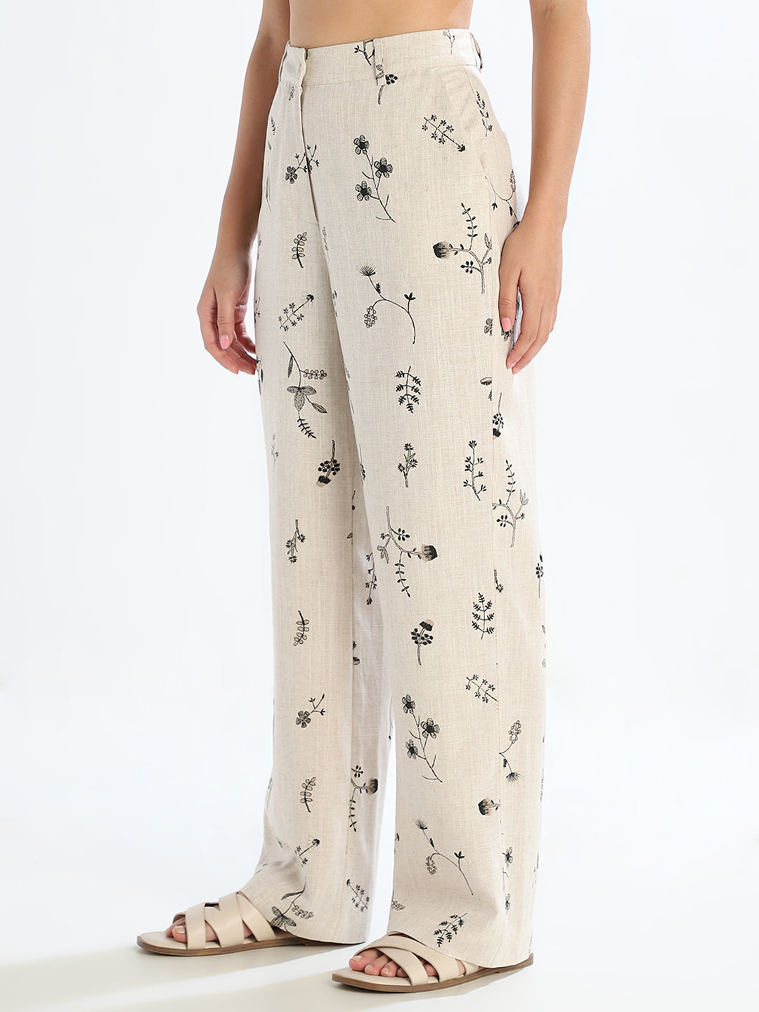 Linen Blend Printed Pants