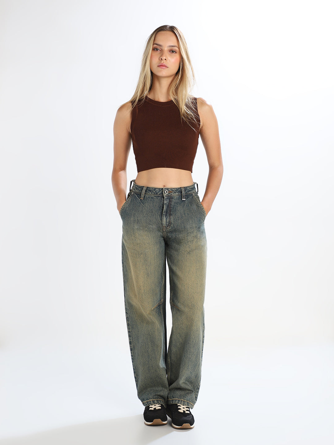 Dark Brown Cropped Knit Top
