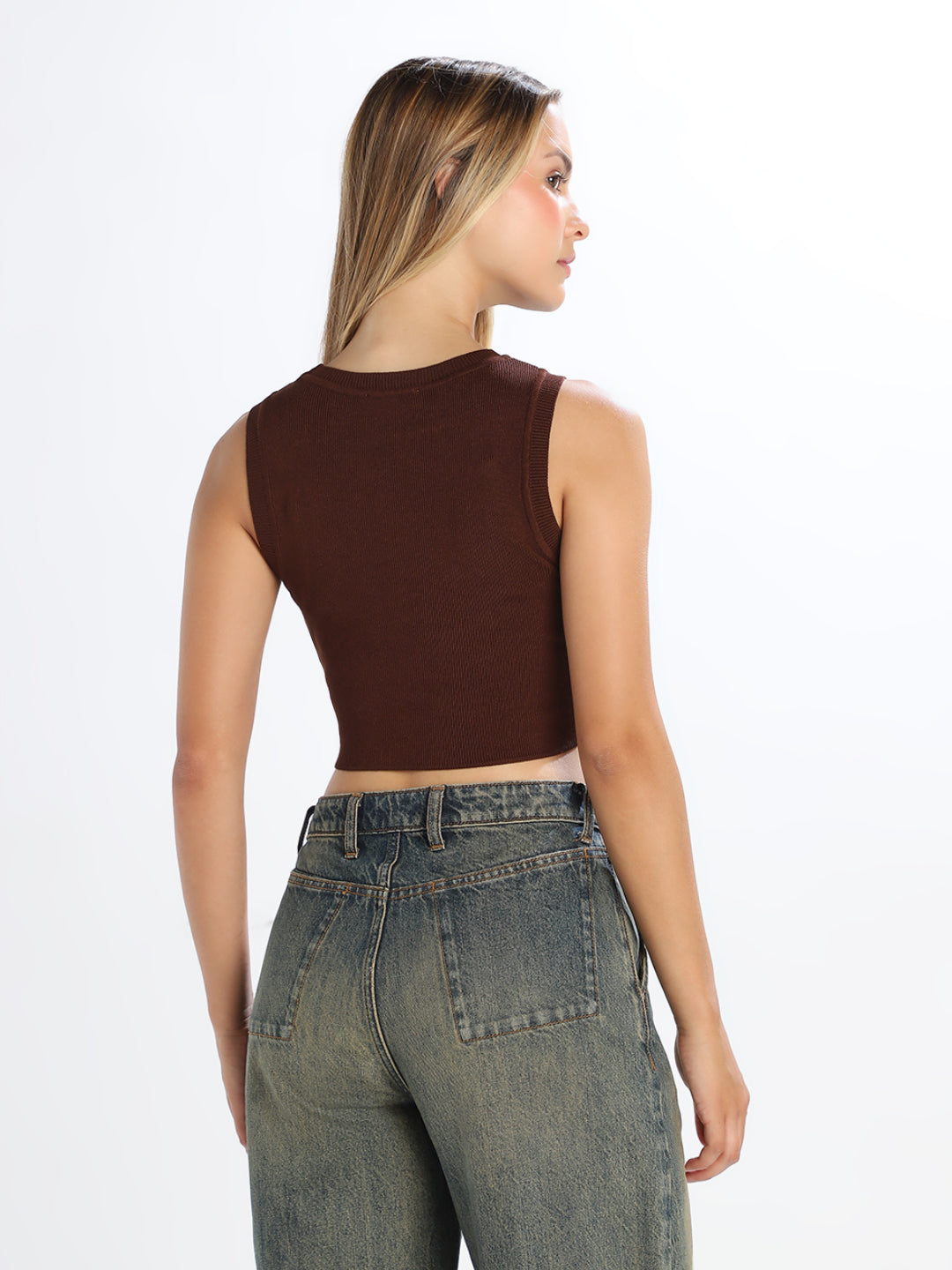 Dark Brown Cropped Knit Top