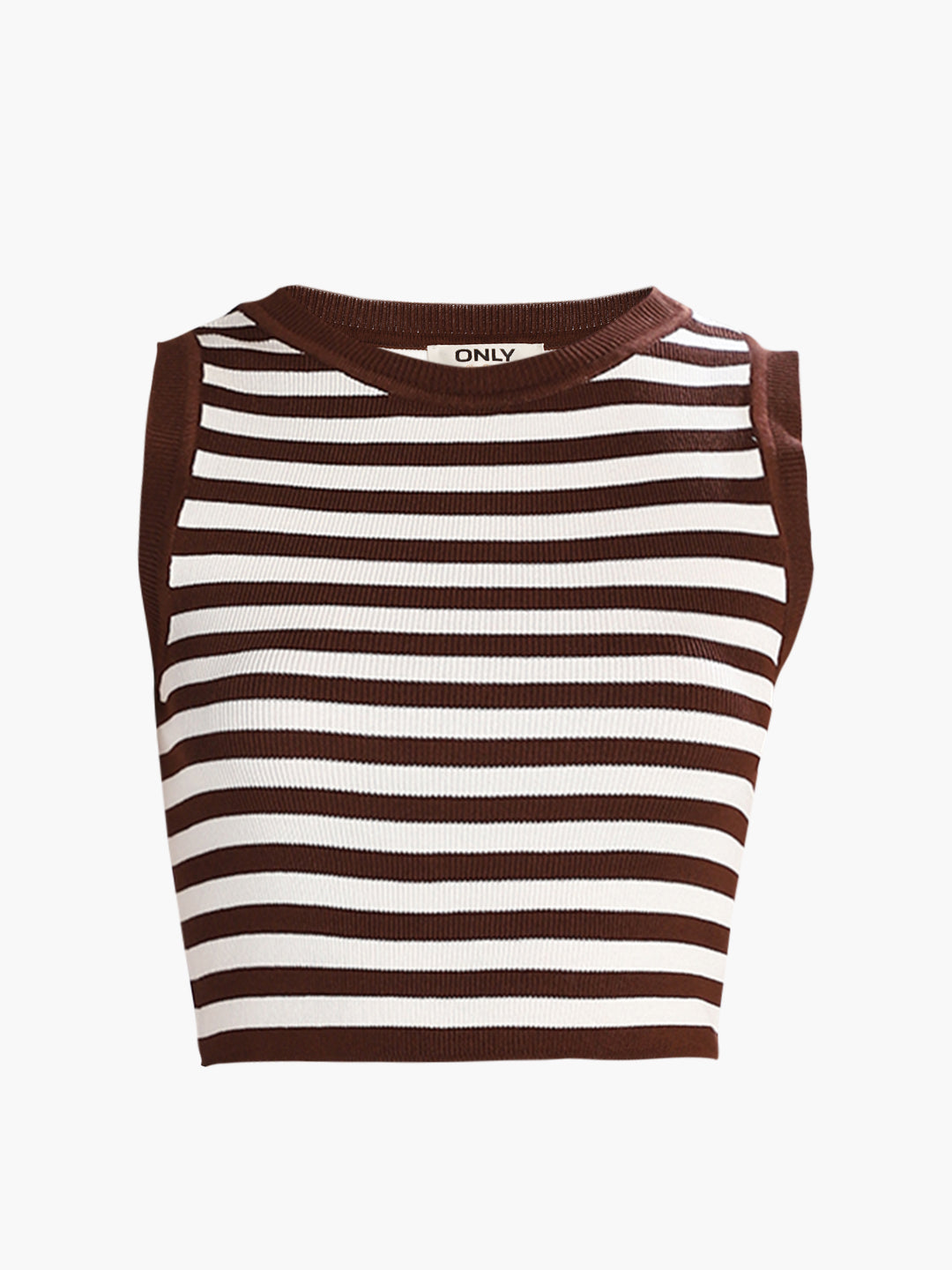 Dark Brown Striped Cropped Knit Top