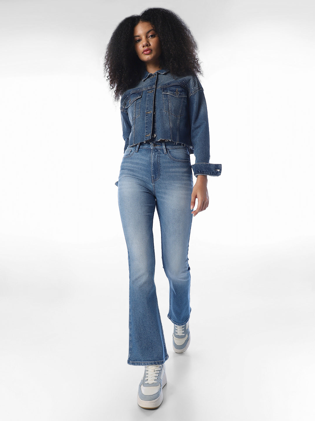 High Rise Washed Flared Jeans