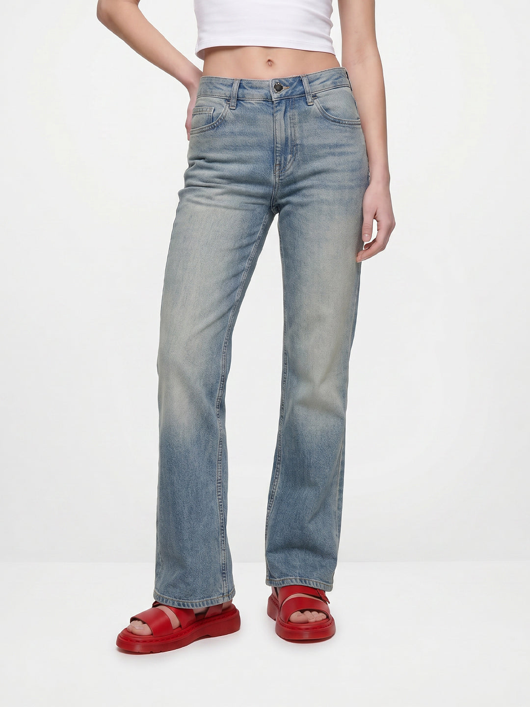Blue Washed Straight Fit Jeans