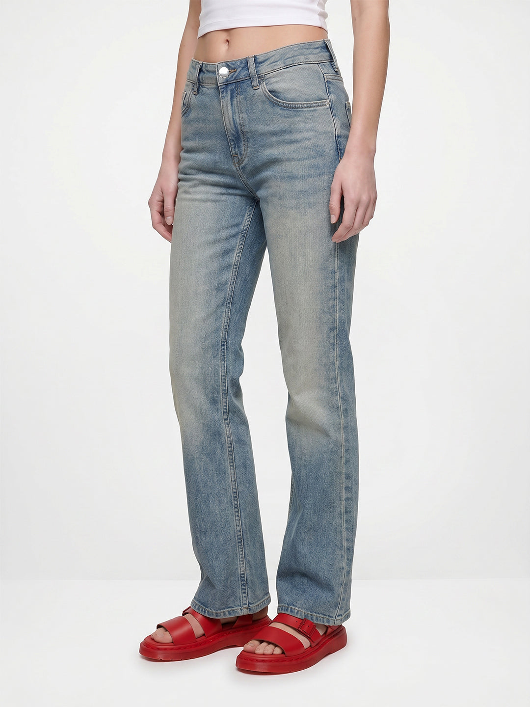 Blue Washed Straight Fit Jeans