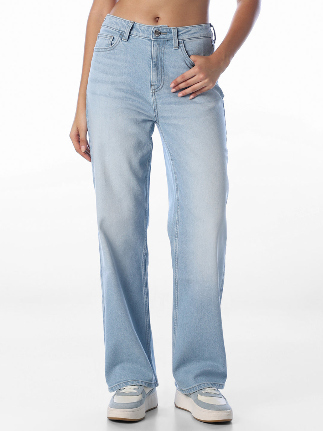 Light Blue High Rise Straight Fit Jeans