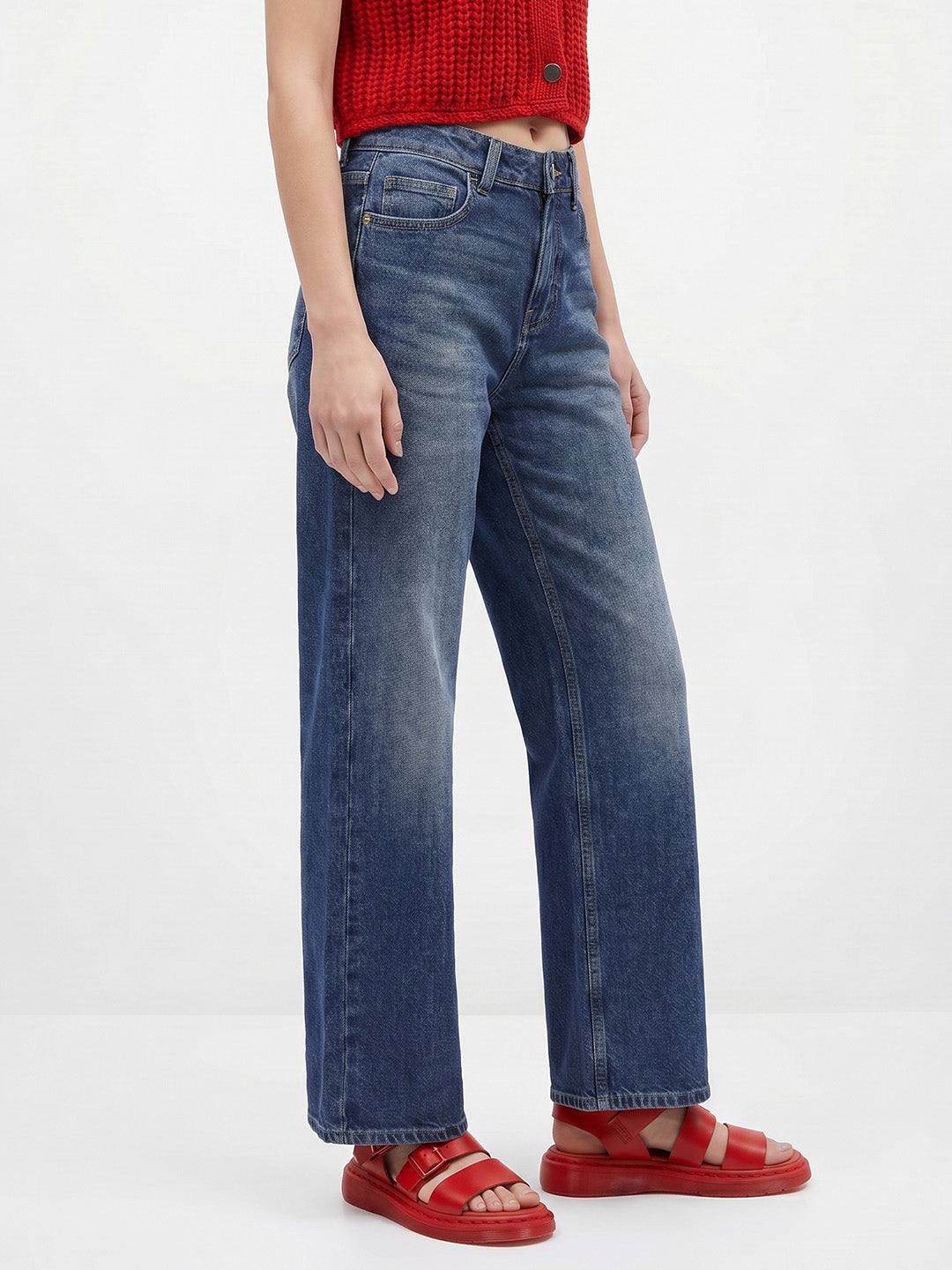 Washed Straight Fit Jeans