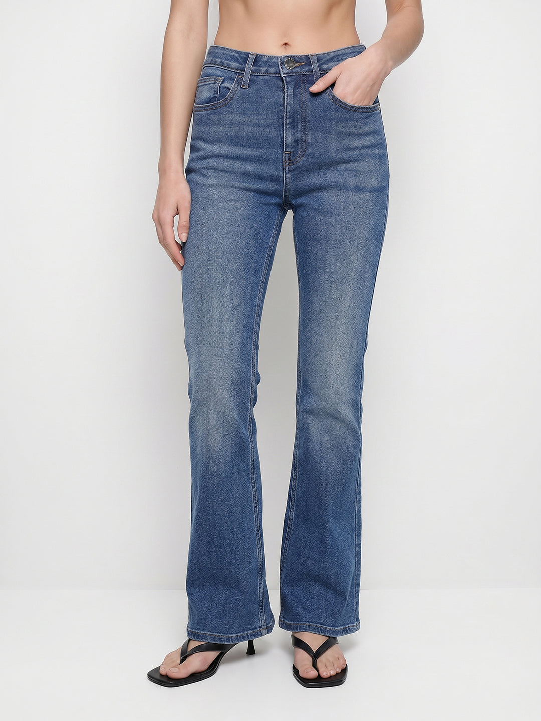 Blue High Rise Flared Jeans